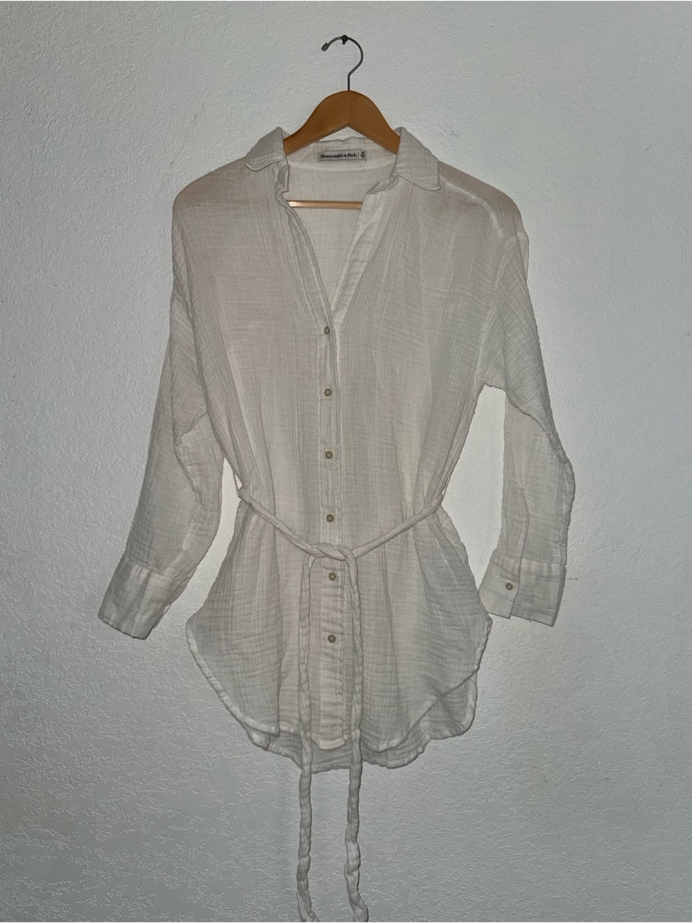 Abercrombie & Fitch White Button-Front Swim Coverup Tunic with Tie